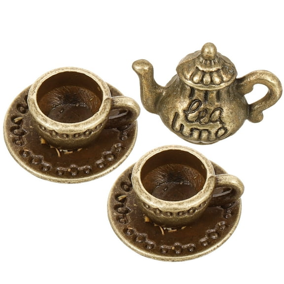 Luxshiny 1 Set Miniature Tea Set Tiny Tea Cups Golden Iron for Display Model