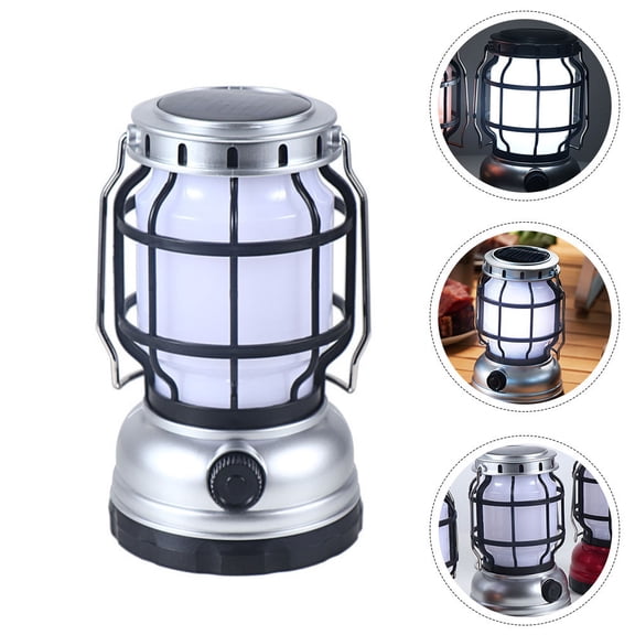 Luxshiny 1 Set Portable USB Charging Camping Lamp Silver ABS for Outdoor Adventure Vintage Design