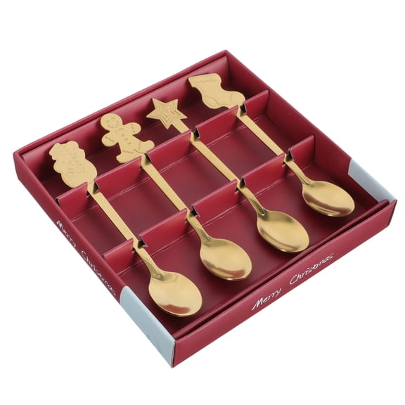 Luxshiny 1Set Golden Stainless Steel Dessert Spoon Christmas Tableware for Kitchen Use Festive Design