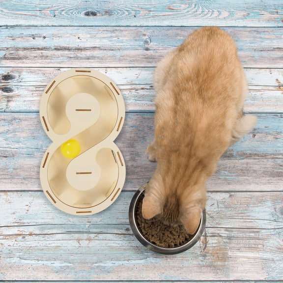 Luxshiny 1 Set of Cat Wooden Track Toy Interactive Toys in Golden for Cats