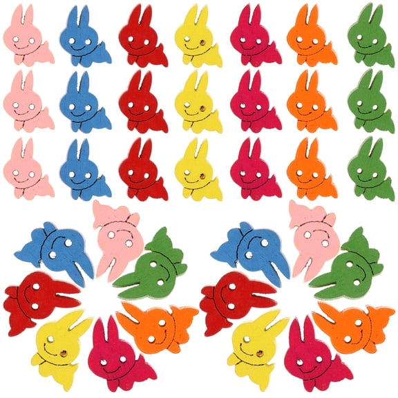 Luxshiny 100Pcs Assorted Color Rabbit Wooden Buttons Two Holes for Sewing Clothes Hats Bags and Craft Projects