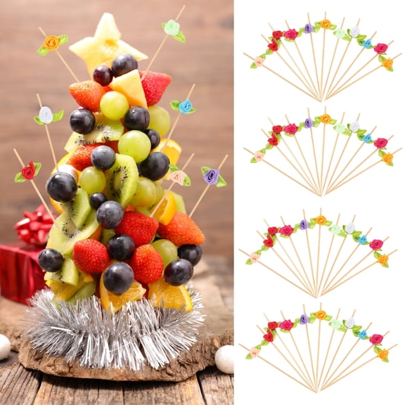 Luxshiny 100Pcs Assorted Color Rose Cocktail Picks for Party Use Bamboo Snack Sticks with Smooth Surface