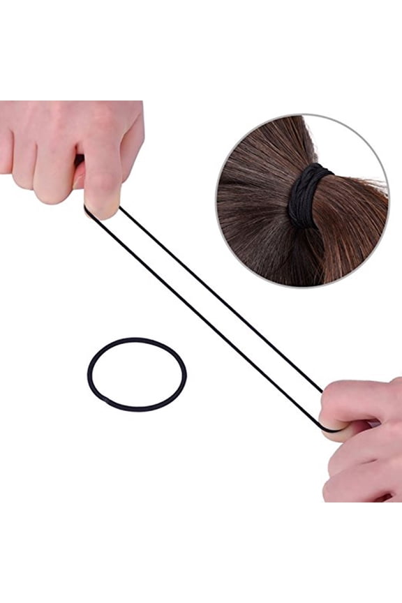 Black Nylon Hair Ties 100Pcs No Metal Strong Hold for Thick and Medium Hair