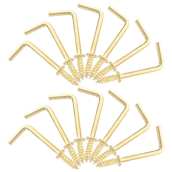 Luxshiny 100Pcs Golden Iron Right Angle Screw Hooks L Shaped Self Tapping Fasteners for Daily Use