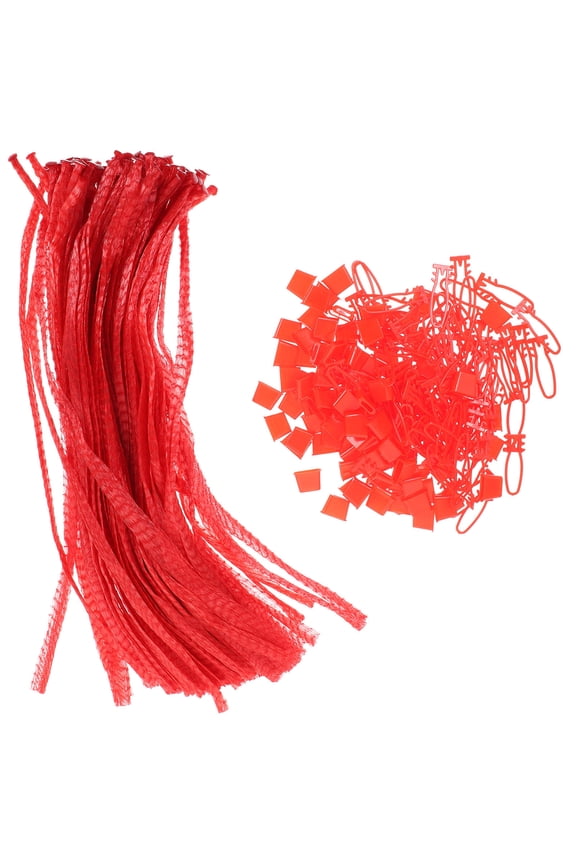 100Pcs Multi Use Red Mesh Produce Bags for Kitchen Grocery and Food Storage