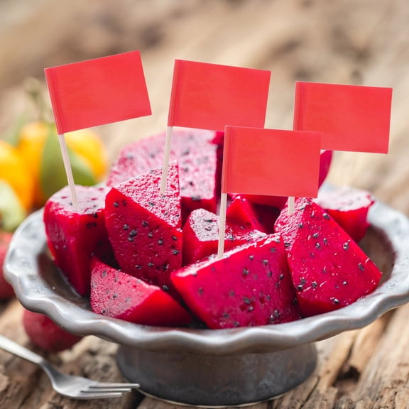 Luxshiny 100Pcs Red Solid Color Toothpick Flags for Cupcake Toppers Cheese and Fruit Markers