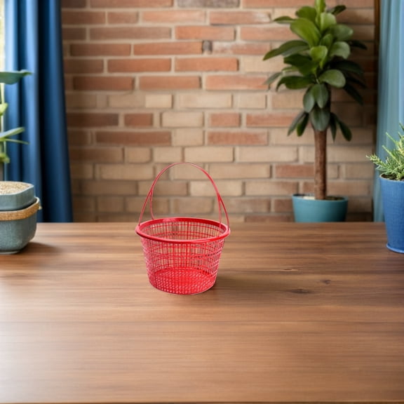 Luxshiny 10Pcs Handheld Baskets Plastic Red Round Handle Design for Home Organization