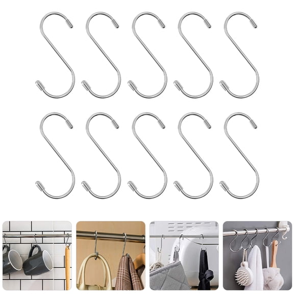 Luxshiny 10Pcs Plated Silver Stainless Steel S Hooks Closet Coat Hook Strong Reusable Hanging Holder