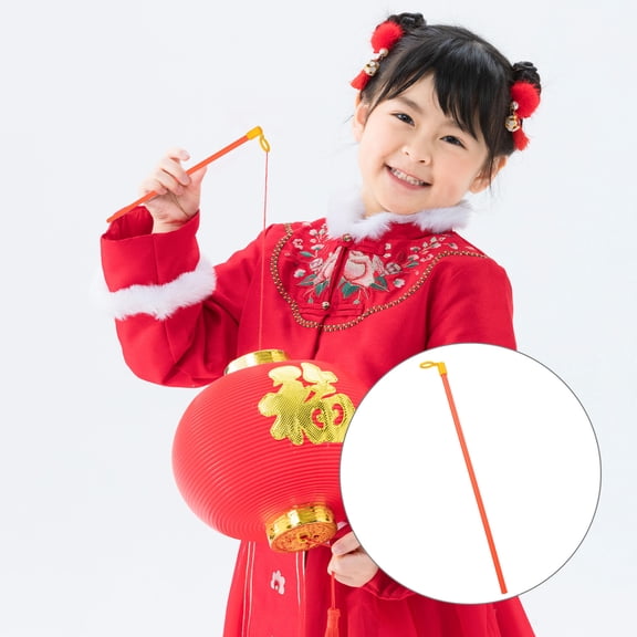 Luxshiny 10Pcs Red Lantern Sticks Plastic Poles Safe Convenient Long Term Use DIY Supplies