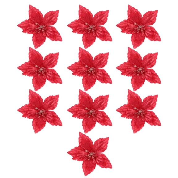 Luxshiny 10Pcs Red Simulated Flower Decor for Christmas Tree DIY Holiday Ornament