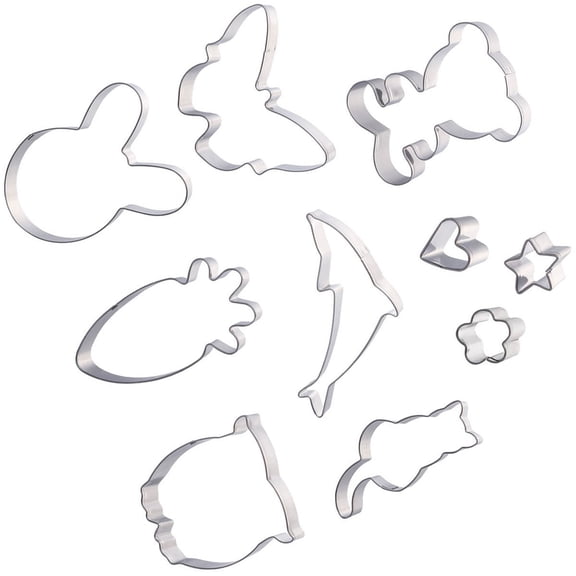 Luxshiny 10Pcs Stainless Steel Cookie Cutter Kit Plated Silver Safe Reliable for Holiday Baking