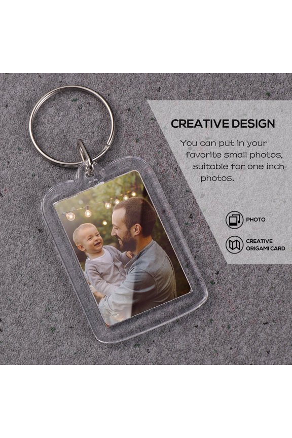 10Pcs Transparent Acrylic Photo Frame Keyring Blank Insert Split Ring Keychain for Hanging Keys
