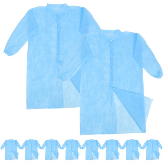 Luxshiny 10Pcs Versatile Blue Disposable Lab Coats with Comfortable Fit and Button Front Closure