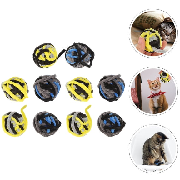 Luxshiny Chew Toy For Kittens Plush Ball Toy Yellow 10pcs Stress Relief Cat Play