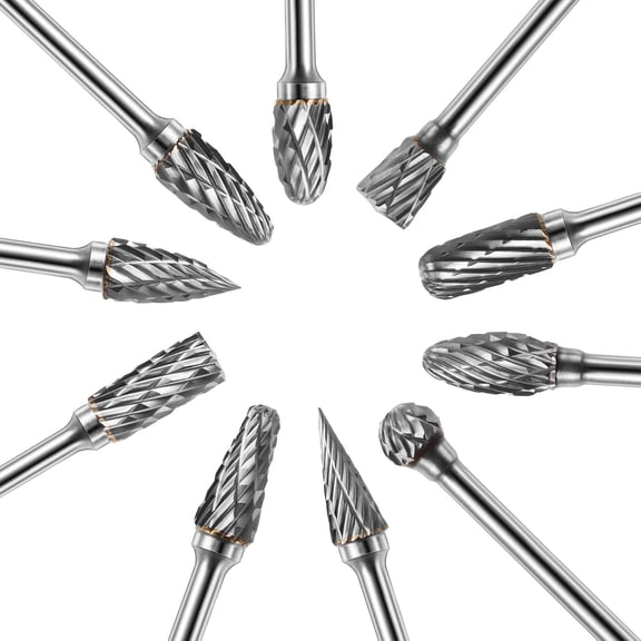 Luxshiny 10-Piece Tungsten Carbide Rotary Burr Set for Cutting, Grinding, Woodworking and Jewelry Making Tools