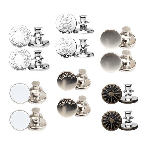 Luxshiny 12Pcs Alloy Detachable Jeans Button Removable Waist Buckle Snap Button Set