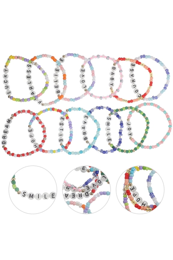 12Pcs Glow Dark Beads Letter Bracelets Assorted Colors Trendy Wristwear