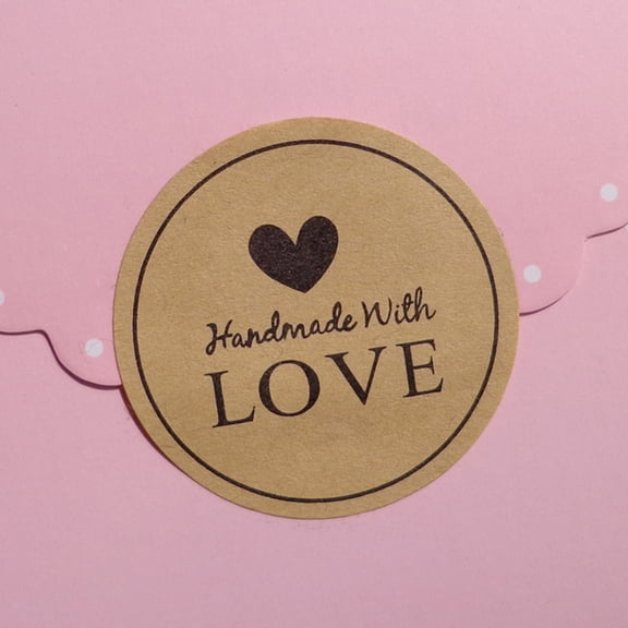 Luxshiny 12Pcs Light Brown Sealing Sticker Handmade with Love Decorative Packing Stickers