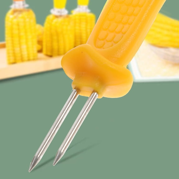 Luxshiny 12Pcs Bbq Corn Skewers with Stainless Steel Pins and Yellow Corn Shaped Handles