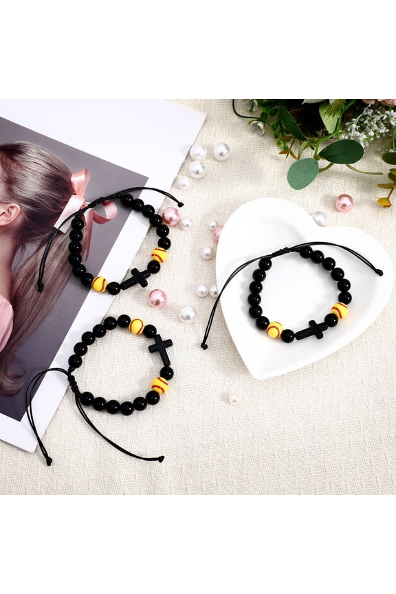 12pcs Adjustable Softball Bracelet Ball Charms Motivational Sports Wrist Accessories for Fans