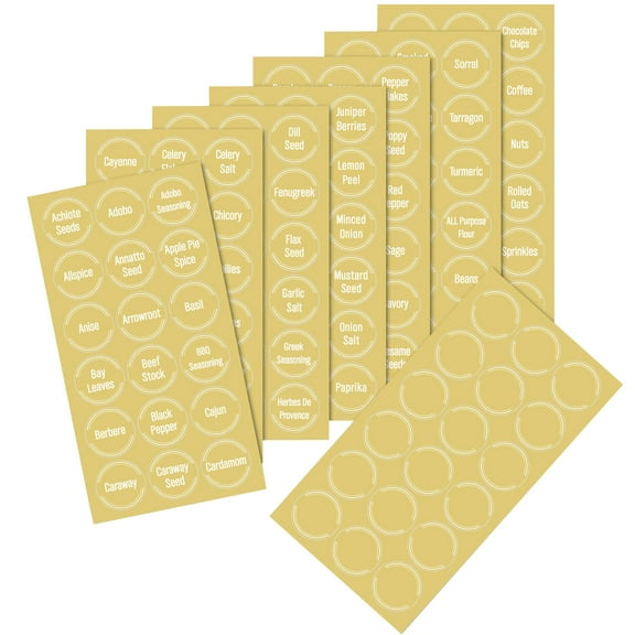 Luxshiny 144pcs Waterproof Stickers for Spice Jars Spice Name Stickers Yellow PP Practical Design Kitchen Use
