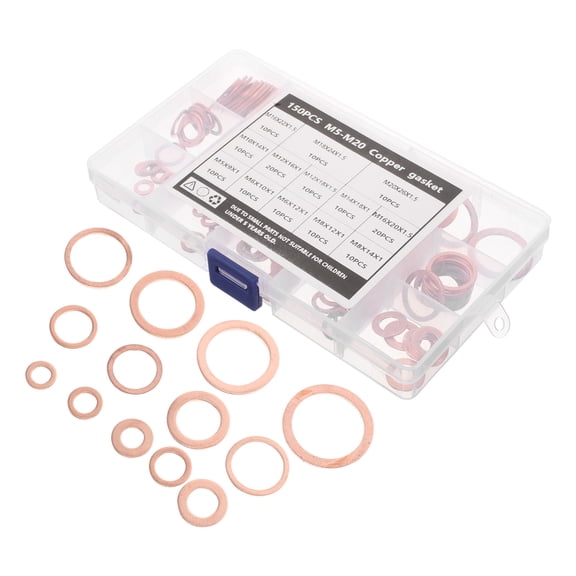 Luxshiny 150Pcs Copper Metric Flat Washers Set for Industrial Settings Oil Drain Plug Sealing Golden Flat Ring Gaskets