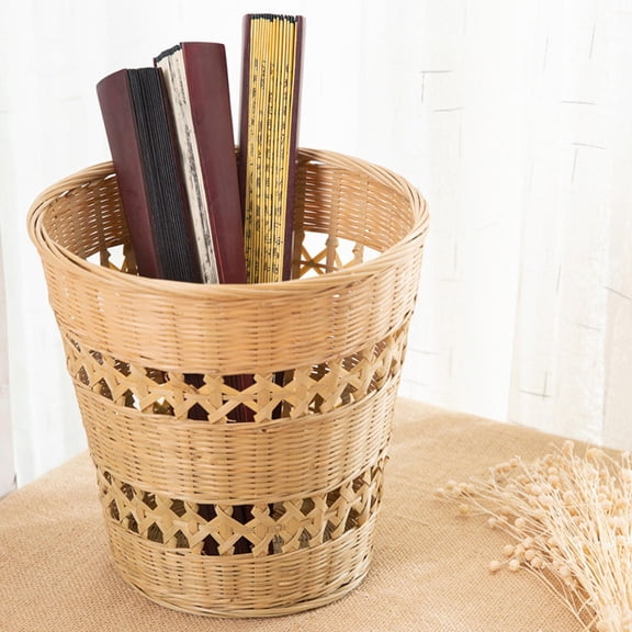 Luxshiny 1PC Bamboo Trash Can Woven for Home Daily Use Multi-function Storage Light Green