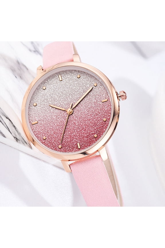 1Pack Casual Watches for Women Wrist Watch Pink PU Time Watching Fashion Lady