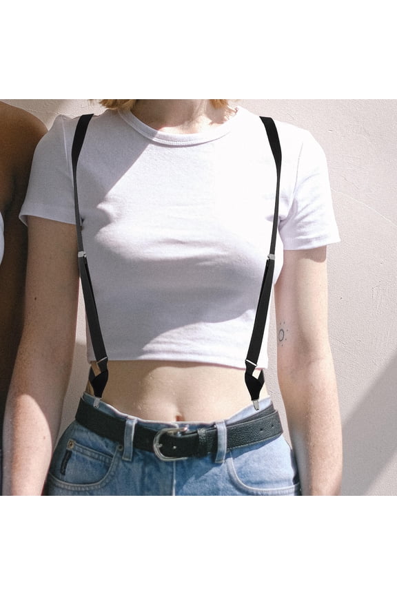 1Pack Fashion Suspenders for Women Trouser Strap Black Elastic Adjustable for Birthdays