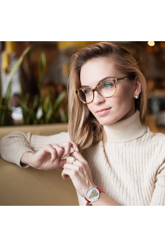 Elegant Red Round Christmas Watch for Women, Stylish Timepiece for Ladies, Perfect Holiday
