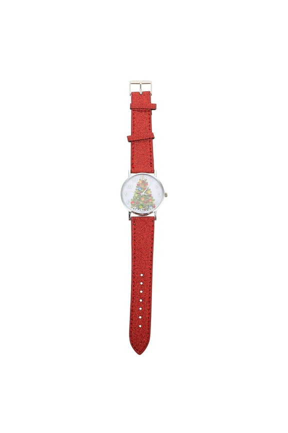 1Pack Round Christmas Watch for Ladies Red Elegant Timekeeping