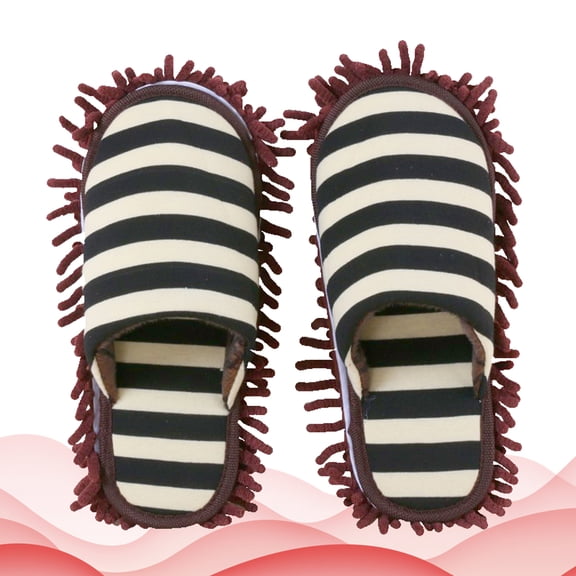 Luxshiny 1 Pair Coffee Color Lazy Mop Slippers for Floor Cleaning with Microfiber and Anti-Skid Soles