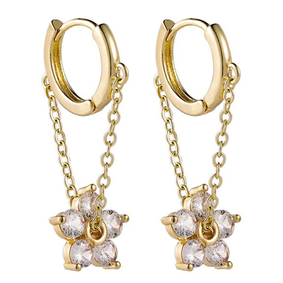 Luxshiny 1 Pair of Flower Statement Earrings Ear Drops for Women in Golden Copper Material