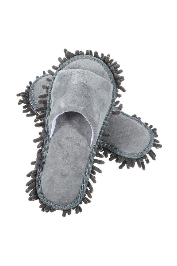 1 Pair Washable Mop Slippers for Home Floor Cleaning, Dusting Footwear with Stylish Open Design in Grey