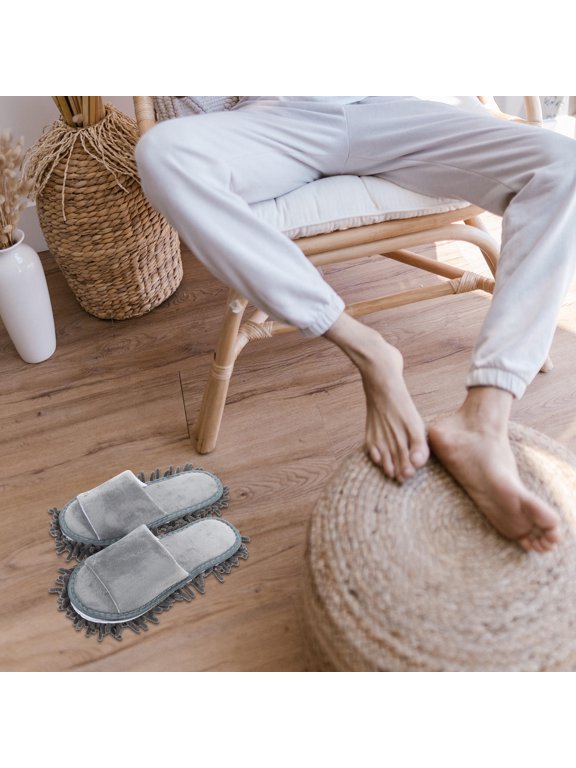 Grey Chenille Mop Slippers for Indoor Cleaning with Enhanced -Resistant Dusting Shoes