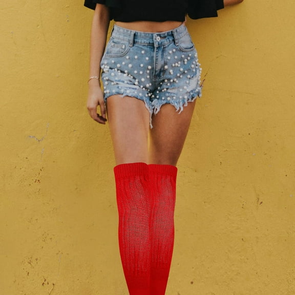 Luxshiny 1Pair Red Winter Socks Unisex Long Tube Stockings Elastic Comfortable Cotton Material