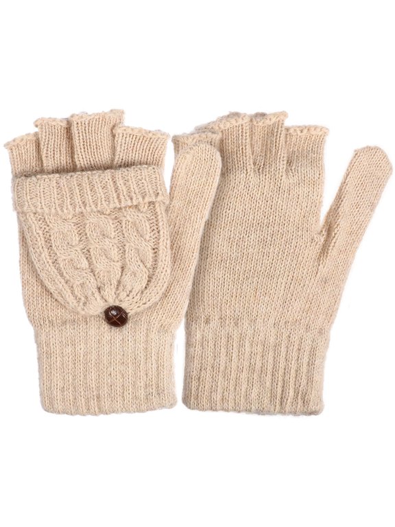 1Pair Womens Wool Winter Gloves Convertible Mittens with Finger Flap for Texting