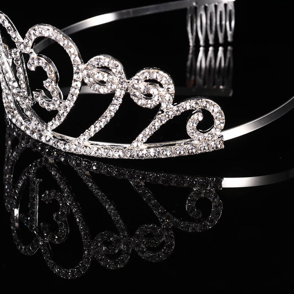 Luxshiny 1Pc Alloy Rhinestone Birthday Crown Plated Silver Finish for Party Decoration