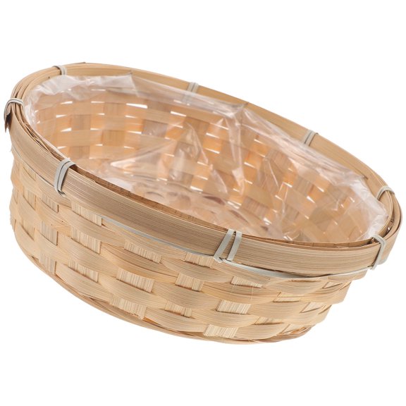 Luxshiny 1Pc Bamboo Woven Basket Light Brown Round Storage Basket for Eggs Bread Fruits and Easter Decor