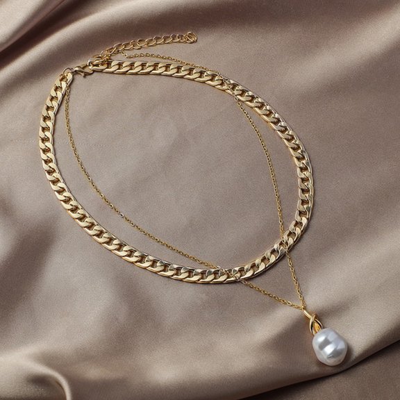 Luxshiny 1Pc Baroque Pendant Double Layer Neck Chain for Party Decor