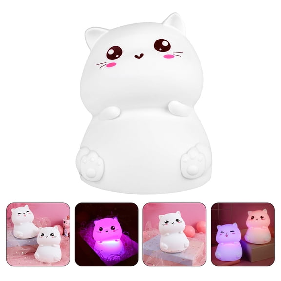 Luxshiny 1Pc Bedside Lamp with Usb for Kids Colour Changing Cat Shape White