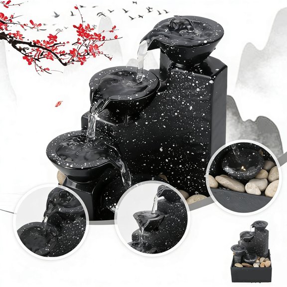 Luxshiny 1Pc Black Artificial Water Fountain Plastic Simulation Landscape Decor