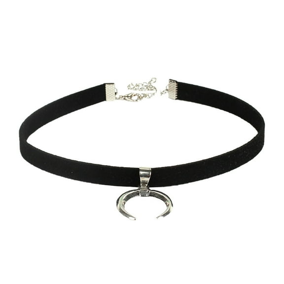 Luxshiny 1Pc Durable Black Necklace Short Moon Shape Collarbone Pendant for Party and Travel
