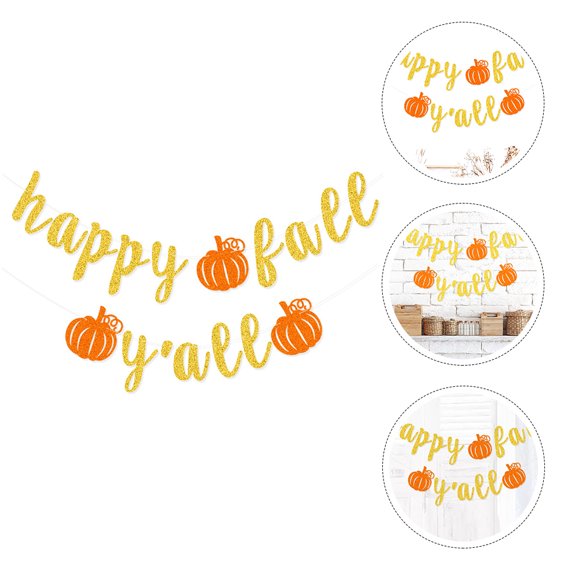 Luxshiny 1Pc Festive Golden Thanksgiving Bunting Pumpkin Garland Decorative Hanging Flag