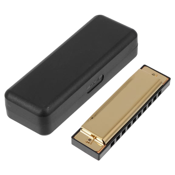 Luxshiny 1Pc Golden 10 Hole Harmonica Metal Body Portable Creative Musical Instrument