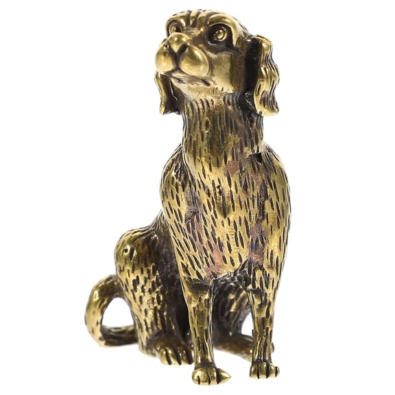 Luxshiny 1Pc Golden Brass Dog Statue Solid Antique Puppy Sculpture Decorative Animal Adornment