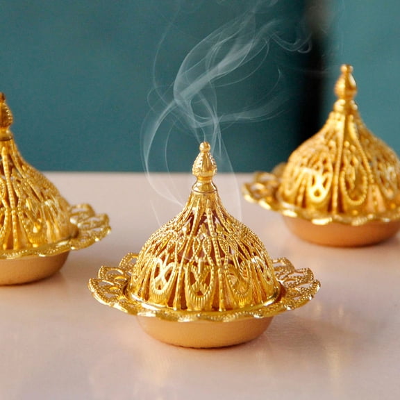 Luxshiny 1Pc Golden Metal Incense Burner Decorative Censer Holder Stable Compact Structure for Storage