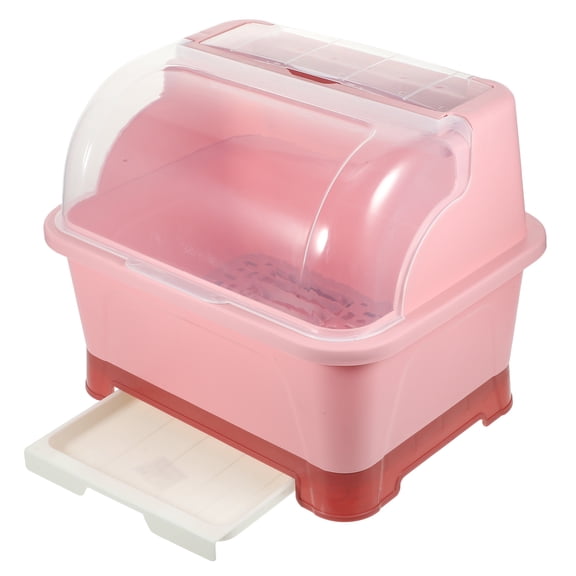 Luxshiny Green Plastic Kitchen Dish Drainer Box for Storage, Transparent Cover