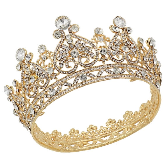 Luxshiny 1Pc Lightweight Golden Baroque Crown Hair Hoop with Rhinestone Detail