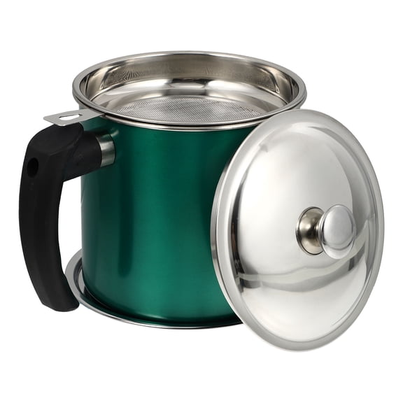 Luxshiny 1Pc Stainless Steel Oil Filter Pot with Green Mesh for Kitchen Straining and Grease Container